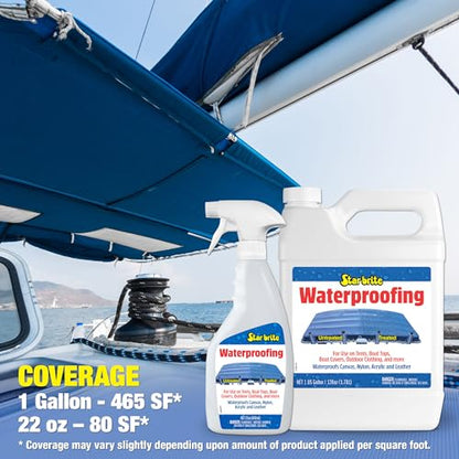 STAR BRITE Waterproofing Spray, Waterproofer + Stain Repellent + UV Protection for Boat Covers, Car Covers, Bimini Tops, Tents, Jackets, Backpacks, Boots, Awnings, Patio Covers & More - color: 22 Oz