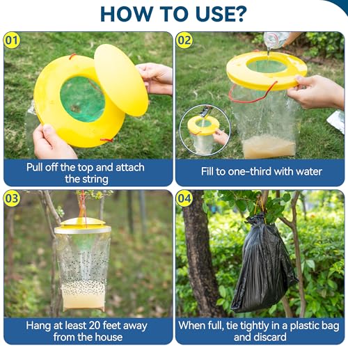 Qualirey 5 Pack Large Fly Bags with Bait, Outdoor Disposable Hanging Flies Traps, Non Toxic Fly Trap Bag, Flies Catcher Killer Helps Control Houseflies in Backyard, Ranch, Orchard, Barns, Farm