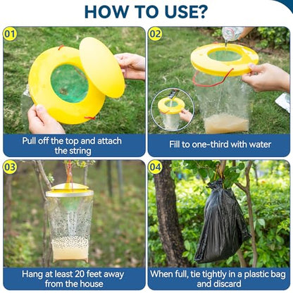 Qualirey 5 Pack Large Fly Bags with Bait, Outdoor Disposable Hanging Flies Traps, Non Toxic Fly Trap Bag, Flies Catcher Killer Helps Control Houseflies in Backyard, Ranch, Orchard, Barns, Farm