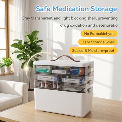 4-Tier Medicine Organizer, Medicine Cabinet Organizers Storage Box, Portable Medicine Cabinet With Handle, Multipurpose Medical Box, 7‑Day Pill‑Box, Light‑Shielded Compartments, For Home, School