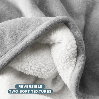 Bare Home Sherpa Fleece Blanket (Throw, Light Grey) - color: 07 - Light Grey, size: Throw/Travel