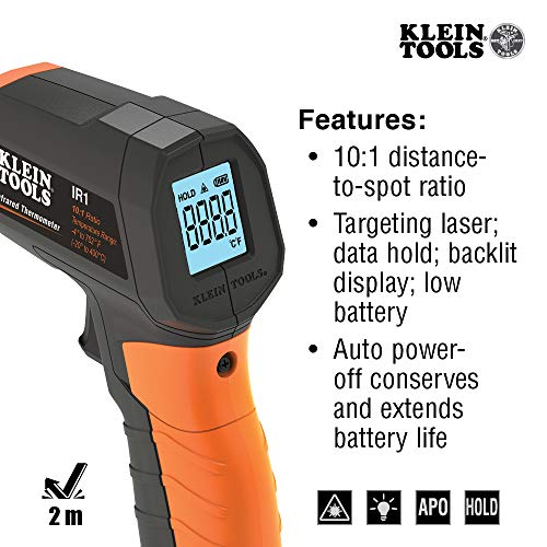 Klein Tools IR1 Infrared Thermometer, Digital Laser Gun is Non-Contact Thermometer with a Temperature Range -4 to 752-Degree Fahrenheit - style: IR Thermometer