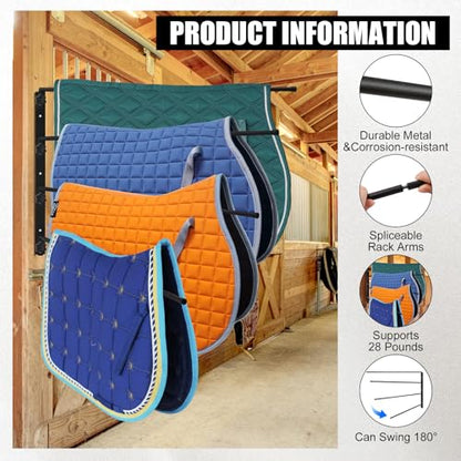 Saddle Pad Rack 4 Bar Wall Mount, Horse Blanket Holder 180 Degree Swing Rack Arms Saddle Rack Wall Mount for English Saddle Pad Storage Various Accessories (15.8 x 23.6 Inch)