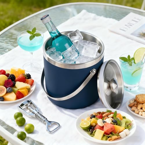3L Double-Wall Insulated Stainless Steel Ice Bucket for parties - color: Navy