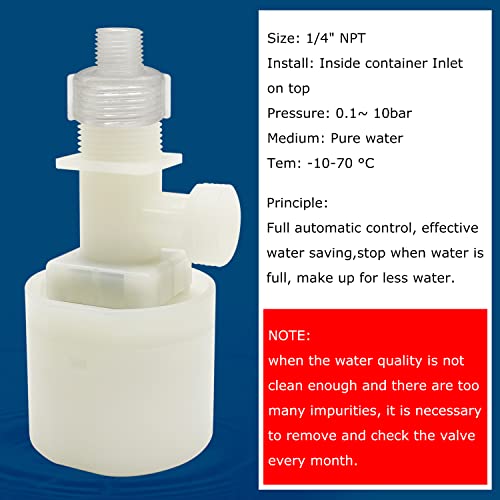 Water Float Valve, Water Level Control Water Tank Traditional Float Valve Upgrade 2 PCS（1/2" to 1/4", up inlet） - color: up inlet, size: 1/2" to 1/4"