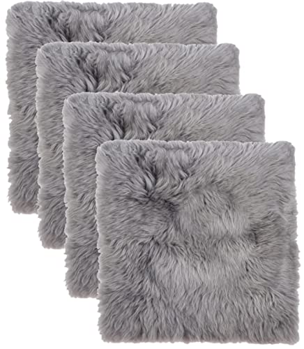 Natural Sheepskin Chair Pad, Non-Slip, Grey, 4 Pack - color: Grey, size: 4 Count (Pack of 1)
