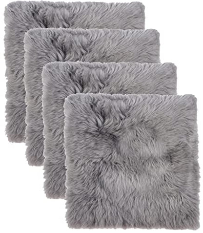 Natural Sheepskin Chair Pad, Non-Slip, Grey, 4 Pack - color: Grey, size: 4 Count (Pack of 1)