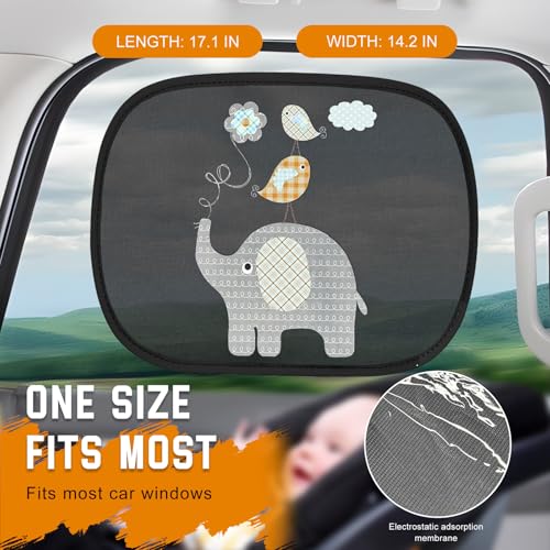 2 PCS Car Window Shades, Static Cling Auto Side Window Sunshade Cover with Cute Animal Pattern, Breathable Mesh Screen Sun & UV Protection Cover for Most Car Windows