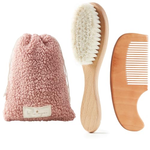 MYZI Baby Hair Brush Set – Soft Baby Brush Set for Newborns, Baby Comb and Brush Set Girl and Boy, Toddler Hair Brush and Toddler Comb - Baby Gift Set - color: Pink