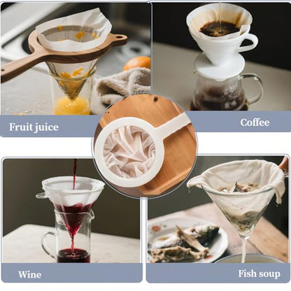 High Density Ultra-Fine Nylon Mesh Strainer Set - 3 in 1 (100/200/400 Micron) -Nylon Mesh, 100/200/400 Mesh for Coffee, Honey, Wine,Milk, Juice - Food Grade w/Non-Slip Handle & Hang Hole