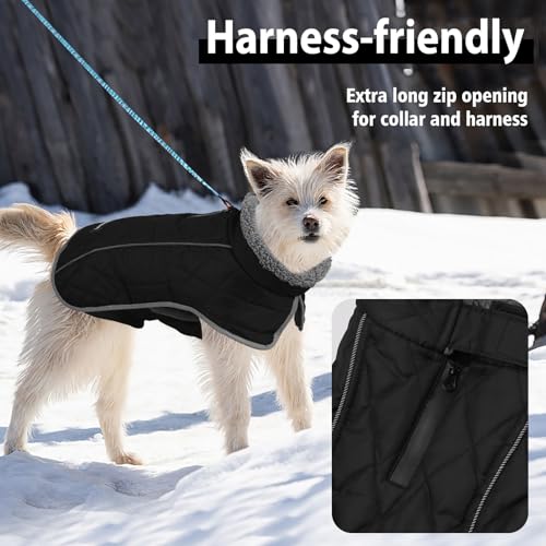 Fragralley Dog Coat Large, Waterproof Dog Jacket with Warm Fleece Lining, Adjustable Reflective Dogs Winter Coat, Turtleneck Pet Coats for Cold Weather (Black XL) - color: Black, size: X-Large