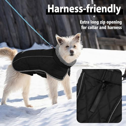 Fragralley Dog Coat Large, Waterproof Dog Jacket with Warm Fleece Lining, Adjustable Reflective Dogs Winter Coat, Turtleneck Pet Coats for Cold Weather (Black L) - color: Black, size: Large