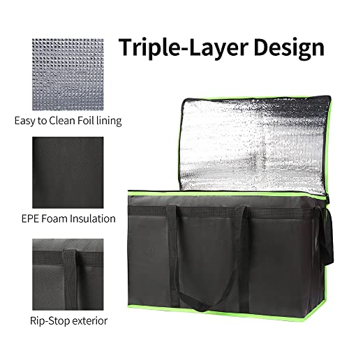 Bodaon Insulated Food Delivery Bag, XXX-Large Insulated Pizza Delivery Bags, Black with Green Edge, 1-Pack | Pizza Delivery Bags for Hot and Cold Food, Commercial, Large Capacity, Catering Cooler Bag for Rideshare, Warmers for Parties - color: Black-green
