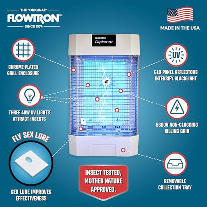 Flowtron Indoor Bug Zapper, 120W UV, Shock Grid, 2000 Sq Ft, UL