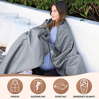 Tirrinia Waterproof Outdoor Blanket with Sherpa Lining, Windproof Foldable - color: Sliver/Grey, size: 59” x 80”