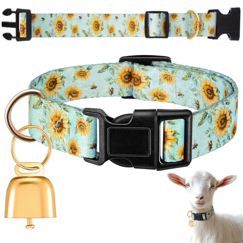 Goat Collar with Copper Bell Set for Sheep Lambs Pygmy Goat,Sunflower