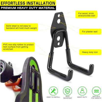 10 Pack Garage Hooks Heavy Duty Storage Organizer Wall Mount Power and Garden Tool Hangers, for Hanging Ladders, Ropes, Hose, Bulk Items - color: Black 10 pack