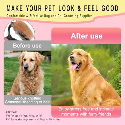 Pet Grooming Rake for Dogs & Cats - Double-Sided Deshedding and Dematting Tool, Gently Remove 95% of Loose Undercoat & Mats for Long-Haired Pets, Painless Fur Brush for Shedding Control (Pink) - color: Pink