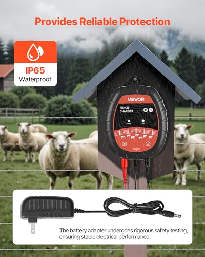 VEVOR Electric Fence Charger, 10kV 1J, AC DC Electric Fence Energizer with LED Indicator, 1.86 Miles Range, Powerful Plug-in Fences Charger, Prevents Wild Animals Intrusion for Livestock Poultry - size: 1J