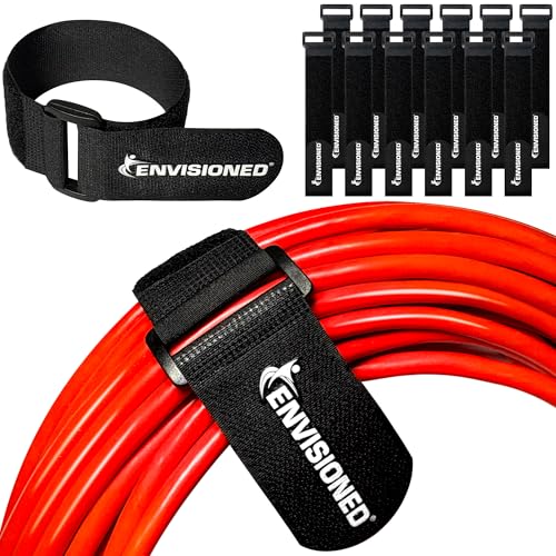 Reusable Cinch Straps 1" x 15" - 12 Pack, Multipurpose Quality Hook and Loop Securing Straps (Black) - Plus 2 Free Bonus Reusable Cable Ties - size: 1" x 15"