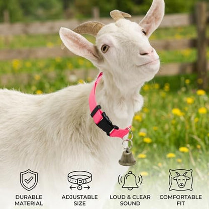 4Pcs Goat Collars with Bells, Nylon Animal Collars in Red Green Blue Pink Colors, Adjustable Farm Collar for Grazing Management and Animal Tracking, Durable Livestock Accessories for Small Farms