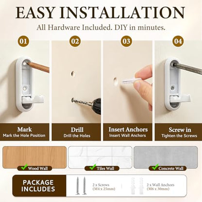 Foldable Wall Hooks, 4 Pack White Heavy Duty Coat Hooks, Screw Mounted - color: White, size: 4 Pack