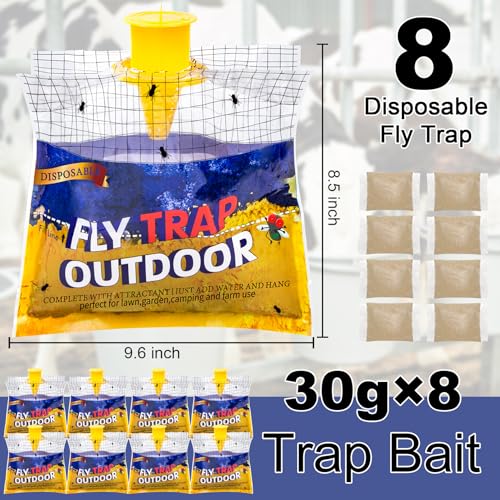 Fly Traps Outdoor Hanging for Patio, 8 Pre-Baited Flies Bags Disposable - size: 8 Pack1