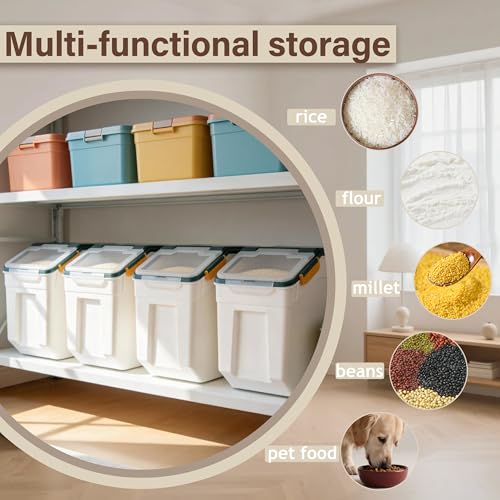 RUIAN Large Airtight Storage Container,25lb Flour Rice Storage Containers Bin with Wheels Seal Locking Lid, with Measuring Cup&Scoop for Flour, Rice, Grain (25lbt Blue,4PCS) - color: Blue 4Pack 25Lb