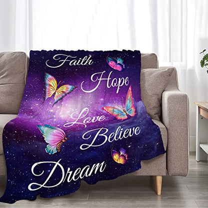 Butterfly Blanket Soft Warm Purple Butterfly Throw Blanket Plush Fluffy Lightweight Cozy Fleece Flannel Girls Gift Blankets for Women Kids Adults Bedding Couch Sofa 80"X60" - color: Faith Hope, size: 80"x60"