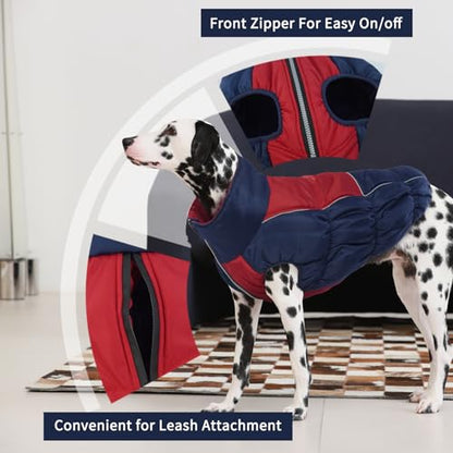 IECOii Extra Large Dog Coat - Thick Fleece Lined, Waterproof Snow Suit, Zippered Pet Jacket, Warm Winter Clothes, 4XL - color: Blue, size: XXXX-Large(Chest:47.24''/120 CM)
