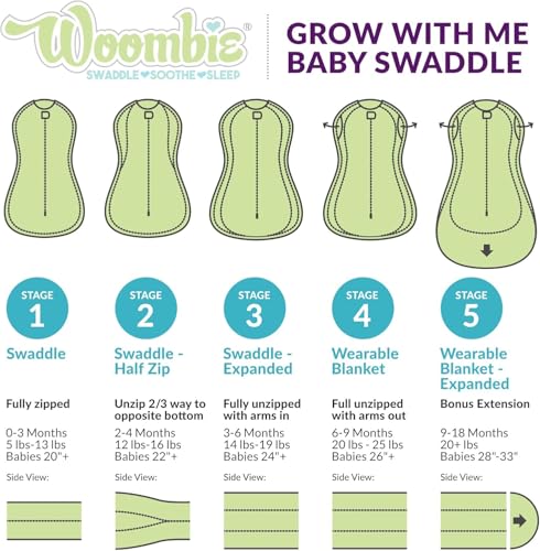 Woombie Grow with Me Baby Swaddle, Convertible Swaddle Fits Babies 0-9 Months, Expands to Wearable Blanket for Babies up to 18 Months, Watercolor Roses - color: Watercolor Roses, style: Grow With Me