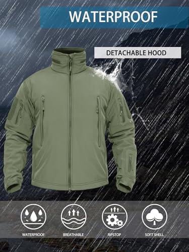 TACVASEN Men's Tactical Softshell Jacket Winter Soft Warm Fleece Lined - color: Army Green, size: Medium
