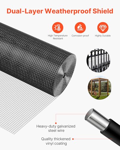 VEVOR Hardware Cloth 60 in x 50 ft, 1/2 in 19 Gauge Galvanized Wire Mesh Roll, Weather-Resistant Vinyl Coated Chicken Wire Fencing, Heavy Duty Welded Garden Plant Fencing for Rabbit Cage Snake Fence - size: 60in*50ft