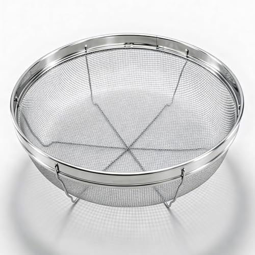 Fine Mesh Strainer for Kitchen, Stainless Steel Colander Bowl for Pasta, Rice, Fruit, Metal Net Baskets with Resting Base - Strain, Drain, Rinse (Diameter 12.2 inch) - color: Flat Shape, size: 12.2 inch