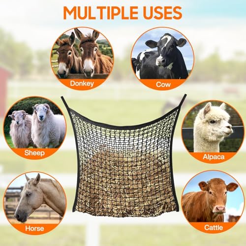 4 Pack Slow Feed Hay Net, Large Capacity Hay Bags for Horses, Easy to Hang - color: Black 4-pack