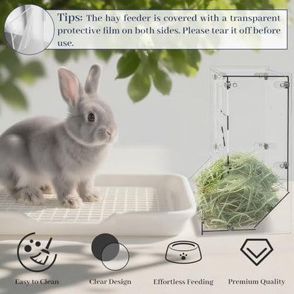 Large Acrylic Rabbit Hay Feeder with Lid, Transparent Hanging Food Dispenser Hay Feeder for Bunny Rabbits Guinea Pig Cage Chinchillas Hamsters Small Pets and Animals（Large - size: L