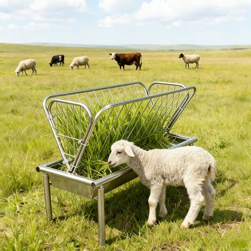 Heavy-Duty 95 Gallon Livestock Feeder, Galvanized Steel 2-in-1 Hay Rack and Feed Pan, Pasture Hay Feeder for Goats Horses Cows, Easy Assembly Farm Feeder