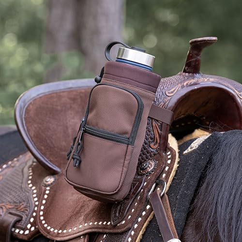 STARKENBURG COMPANY Horse Saddle Water Bottle Holder, Brown Water Holder, Multi Pocket Horse Saddle Drink Holder up to 40oz, Horse Gifts, Horse Stuff Horse Tack