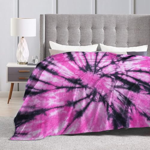 Pink and Black Tie Dye Fleece Blanket Lightweight Ultra-Soft Throw Blanket for Sofa Couch Bed Camping Travel - Super Soft Cozy Microfiber Blanket 80"X60" - color: Tie Dye, size: 80"x60"