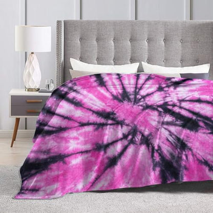 Pink and Black Tie Dye Fleece Blanket Lightweight Ultra-Soft Throw Blanket for Sofa Couch Bed Camping Travel - Super Soft Cozy Microfiber Blanket 80"X60" - color: Tie Dye, size: 80"x60"