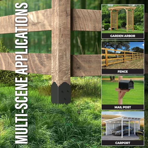 6 Pack 36"x4"x4" Heavy Duty Fence Post Anchor Ground Spike (S6) | Heavy Duty, Ground Spike, Outdoor Support Deck, Porch, Railing, Mailbox, Black - size: 36IN