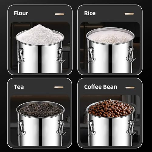 stainless steel food storage containers with lids lock clips airtight container large airtight for rice flour sugar grain coffee bean storage containers Kitchen jar (1.59gal/6L) - size: 1.59gal