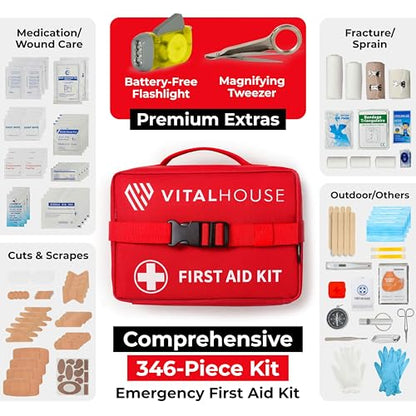 First Aid Kit 346 Piece with Tourniquet, Trauma Kit for Home Car Travel