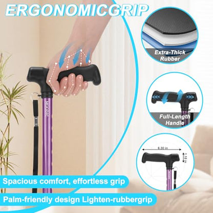 Lightweight Walking Stick,‌1.36 lb,15.75" Folded,Under 5'9",Purple - color: Basic Purple Cane(30.31-37.40in)