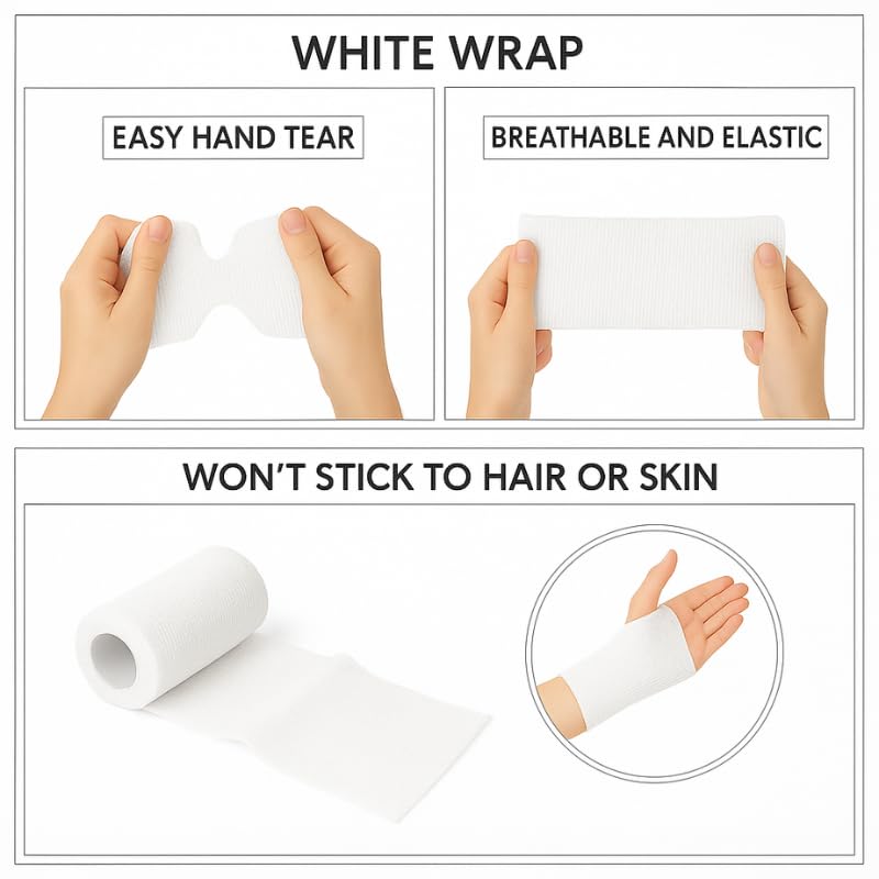4" Cohesive Flexible Bandage Wrap – White - Pack of 4 | Self-Adherent Vet Tape for Animal Wound Care, Wrapping, and Support – Non-Slip, Breathable, Flexible Bandage for Livestock - color: White