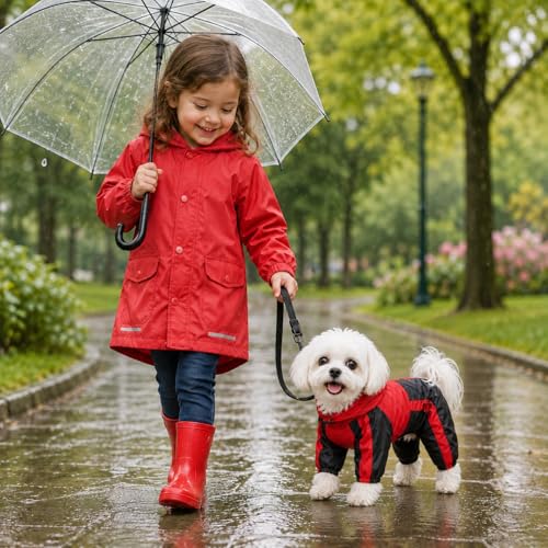 Lovelonglong Dog Hooded Raincoat, Large Dog Rain Jacket Poncho Waterproof Clothes with Hood Breathable 4 Feet Four Legs Rain Coats for Small Medium Large Pet Dogs Red L-XS - color: Red, size: L-XS (Medium Dog ~20lbs)