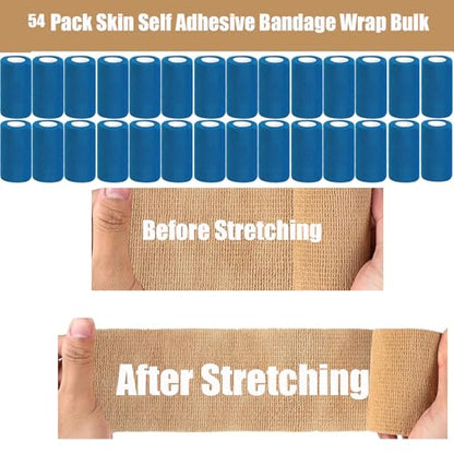54 Pack Blue Self Adhesive Bandage Wrap Bulk 4 Inch x 5 Yards Cohesive Bandage,Vet Wrap Breathable Elastic Self-Adherent Tape for Stretch Athletic Sports Wrist Ankle Dogs Pet Vet Wrap - color: Blue