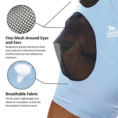 Harrison Howard Super Comfort Stretchy Fly Mask Large Eye Space with UV Protection Soft on Skin with Breathability ICY Blue M Cob - color: Icy Blue, size: Cob (Medium)