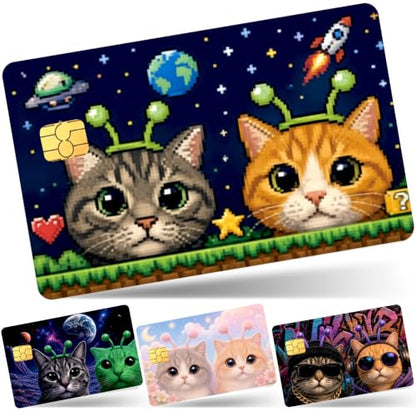 4PCS Alien Cat Credit Card Skin, Debit Cards Cover Personalized Stickers - color: Alien Cat