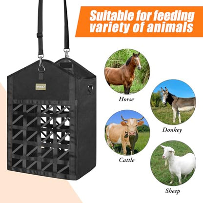 Dual Purpose Feed Horse Hay Bags, 2 Pack Large Black Oxford Fabric - size: Large 2 Pack